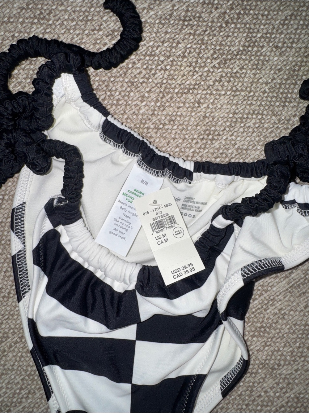 aerie Black & White Checkered Tie-Side Bikini Bottoms - Picture 3 of 3